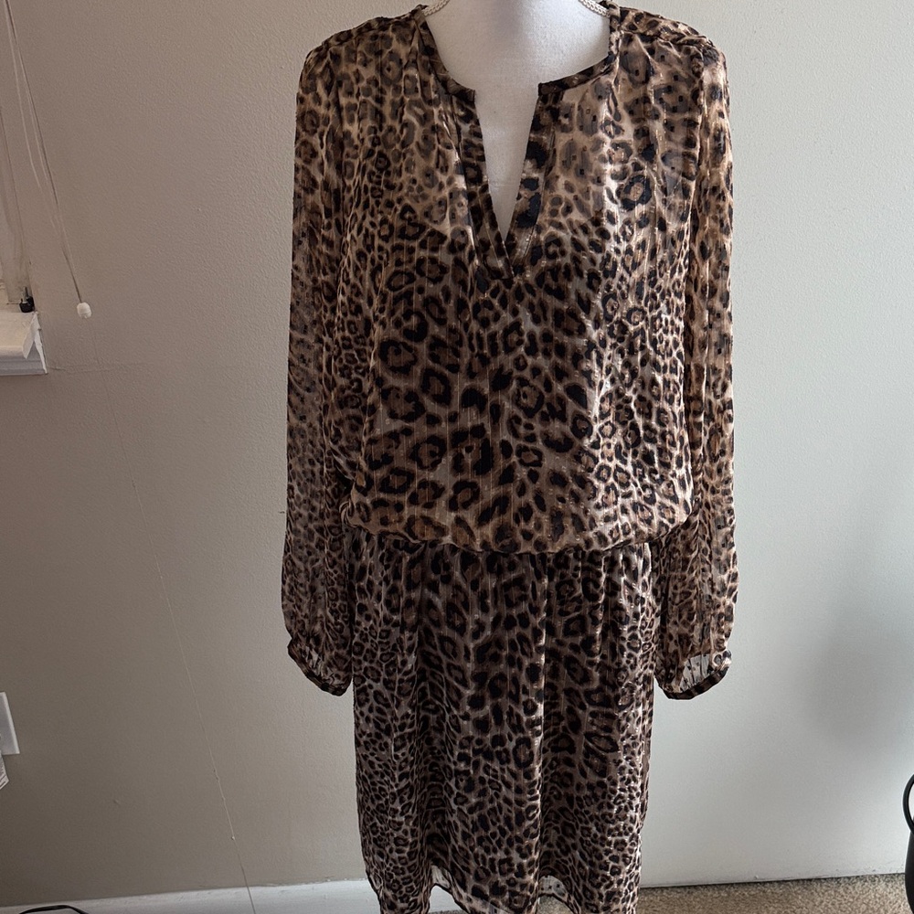 White House Black Market Animal Print Long Sleeve Dress